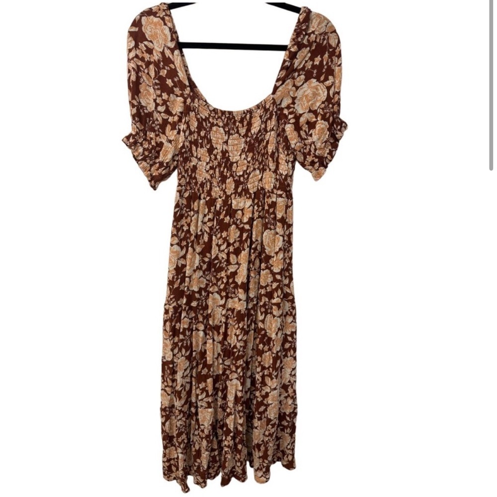 Abercrombie & Fitch | Brown Floral Cottage Peasant Smocked Midi Dress Medium - Picture 2 of 8